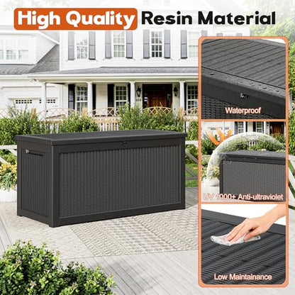 Waterproof Outdoor Storage Box, Resin Patio Organizer,320 Gal,Black - color: Striped Black, style: 320 Gallon
