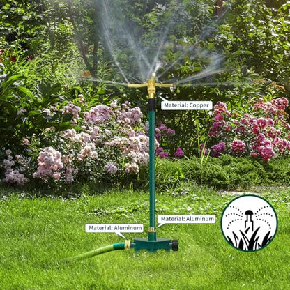 3-Arm 360° Rotating Garden Sprinkler, 2 Pack Telescoping Sprinkler with Spike, Brass Garden Lawn Water Sprinkler for Large Area up to 40 Inches