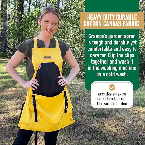 Grampa's Gardening Apron Cross Back Garden Apron with Large Pockets - color: Yellow