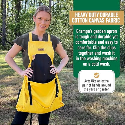 Grampa's Gardening Apron Cross Back Garden Apron with Large Pockets - color: Yellow