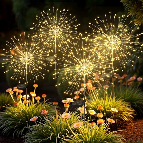 4Pack Solar Lights Outdoor, 120LED Firework Lights - color: Warm-White, size: 4 Pack