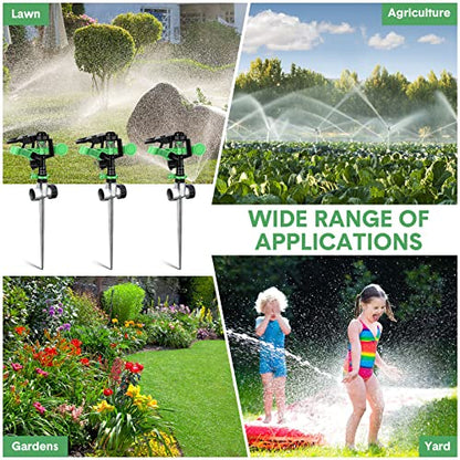 Chengu 4 Pcs Impact Lawn Sprinkler for Yard Heavy Duty Water Plastic Sprinkler Head with Zinc Alloy Spike Base Adjustable 360 Degree Pulsating Sprinklers for Large Area Yard Lawn Garden Irrigation