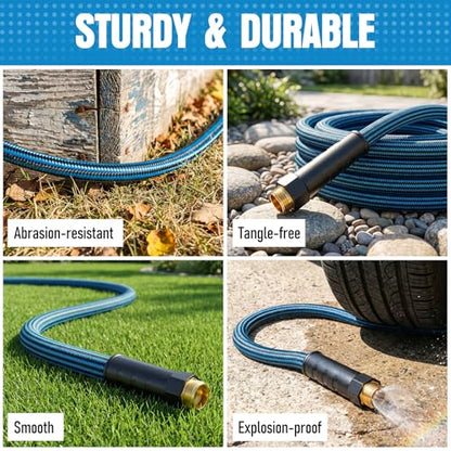 Garden Hose 25 ft, Non-Expanding Lightweight Kink-Free Flexible Water Hose - color: Black+Blue, size: 25ft