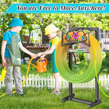 Garden Hose Holder, Heavy Duty Metal Water Hose Holder with Storage Basket, Freestanding Hose Stand Hanger, Sturdy Hoses Storage Rack 150-feet for Outside Yard Lawn - style: Hummingbird+Basket