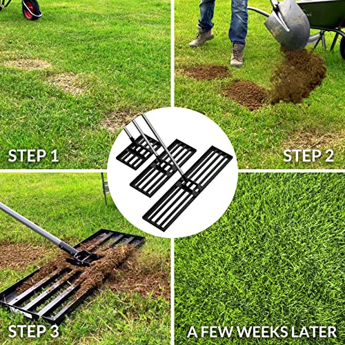 Walensee Lawn Leveling Rake, Reinforced Leveler with 6.5FT Steel Handle - size: 6.5FT 17"x10"