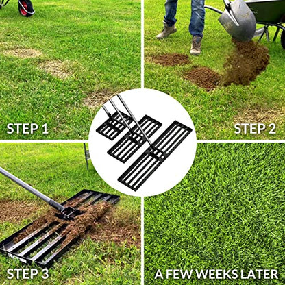 Walensee Large Lawn Leveling Rake, 45"x10" Leveler with 7FT Handle for Soil - size: 7FT 45"x10"