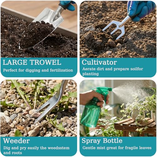 10-Piece Heavy Duty Garden Tool Set with Storage Tote Bag - color: Light Blue