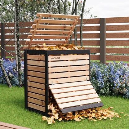 95 Gallon Canada Cedar Wood Compost Bin, Outdoor Composter, Natural - size: 31.5" L×19.6" W