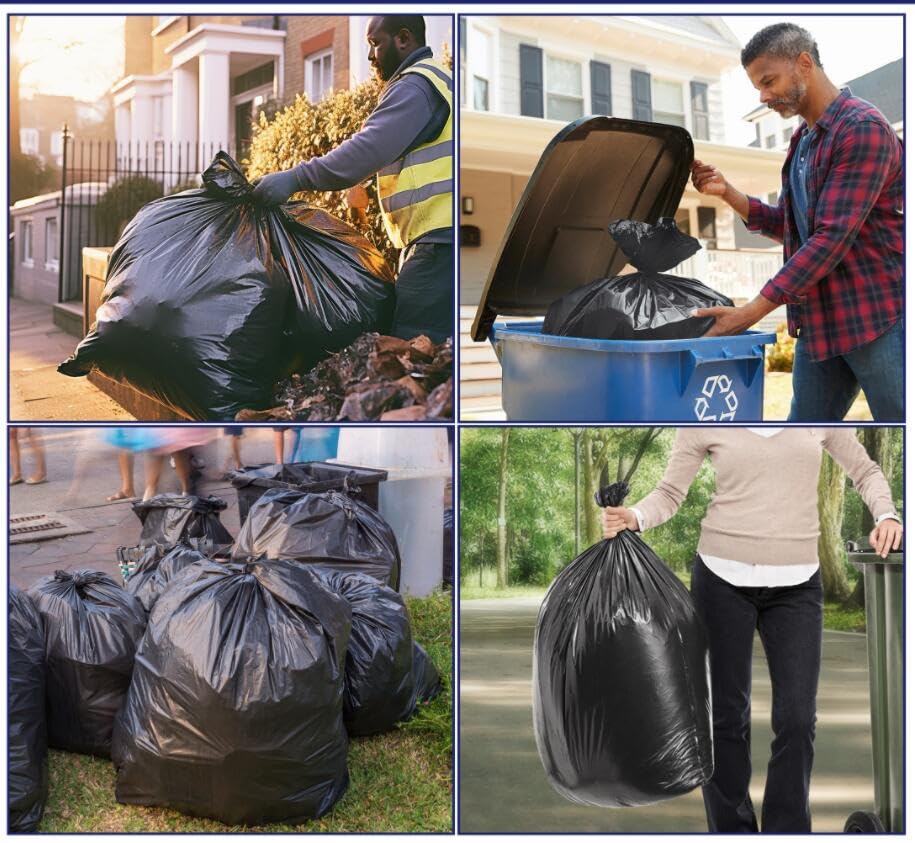 Teivio Large Black Trash Bags 55-60 Gallon 20 Count 50 Gal Garbage Bags