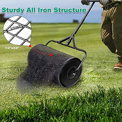 24" Compost Spreader Peat Moss Spreader with Upgrade Latches - Durable Metal Mesh Fertilizer Spreaders for Lawn and Garden Multi-Purpose Seed Spreader (Black-L) - color: Black-L
