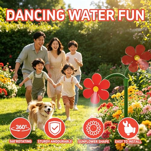 Crazy Daisy Sprinkler, 360° Rotating Flower Sprinkler for Dogs and Yard - color: Red