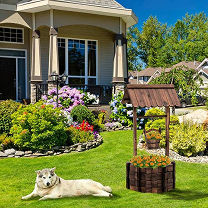UDPATIO Rustic Solid Fir Wood Wishing Well Planter for Outdoor Plants, 16.5 in Diameter - size: 47.3''x22.04''x22.04''