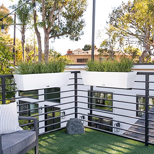 Veradek Pure Series Railing Planter - Tapered Window Box with Bracket - color: White, size: 36 inch
