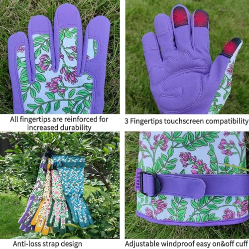 Thornproof Rose&Cactus Gardening Gloves,Gauntlet Garden Glove,Gifts - color: Purple Flower, size: Large