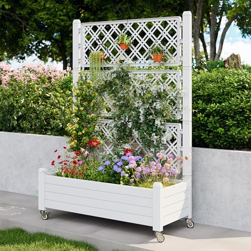 Trellis Raised Garden Bed, Self-Watering Planter Box, White - color: Medium Ashen, size: 61.2" H