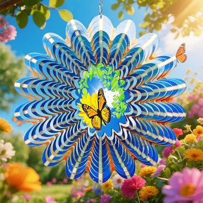 Animated Butterfly Wind Spinner - 12inch 3D Hanging Wind Sculpture - color: Animated Butterfly