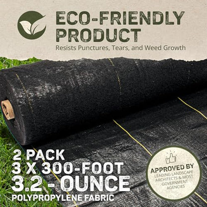 Dewitt Sunbelt Heavy-Duty Weed Barrier Fabric 3.2 oz, 3 x 300 Feet, 2-Pack - size: 2 Pack, style: 3' x 300'