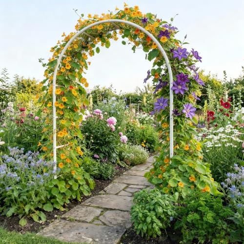Thickened Rustproof Garden Arch Metal Trellis for Climbing Plants - color: White