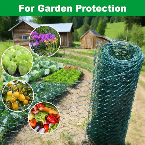 Wire for Floral Arrangements, Green Mesh, 0.6 Inch Hexagonal Galvanized PVC Coated Netting Fence for Crafts, Poultry (16 in x 26 ft) - size: 16 in x 26 ft