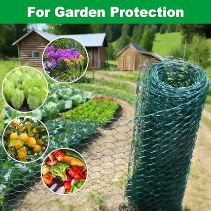 Wire for Floral Arrangements, Green Mesh, 0.6 Inch Hexagonal Galvanized PVC Coated Netting Fence for Crafts, Poultry (16 in x 26 ft) - size: 16 in x 26 ft