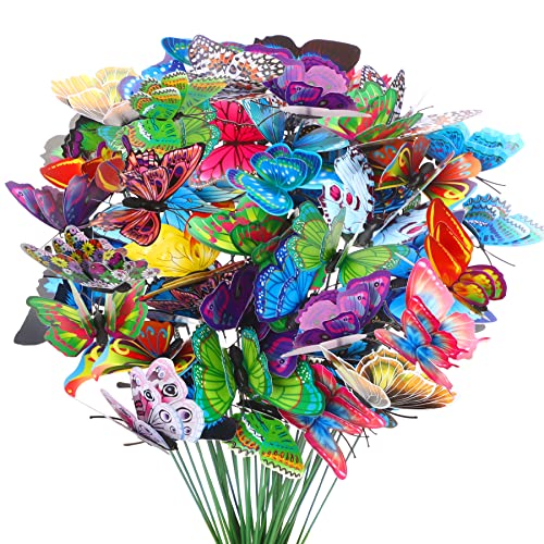 Augshy Butterfly Decorations, 75 Pcs Butterfly Garden Stakes Butterfly Party Decorations Butterfly Stakes for Garden Decor - style: Double layer
