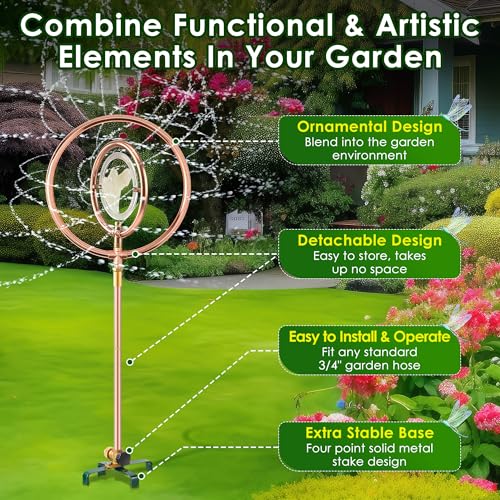 34" Ornamental Sprinkler, 360° Rotating, Double Ring Bird - style: Double Ring Clear Bird