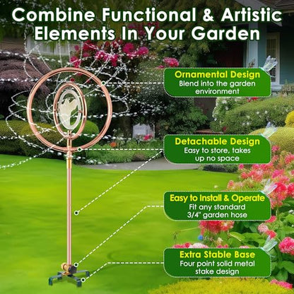 34" Ornamental Sprinkler, 360° Rotating, Double Ring Bird - style: Double Ring Clear Bird