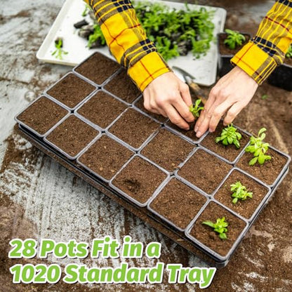 100 Pcs 2.6" Square Nursery Pots for Seeds - Thickened Reusable Plastic Seedling Pots with 60 Plant Labels & Tools - Seed Starter Pots with Drainage for Succulents, Flowers, Cuttings & Greenhouse