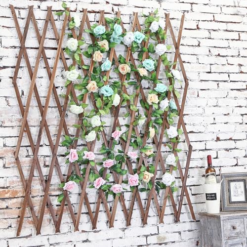 MyGift Expandable Wood Trellis, Wall Lattice Climbing Plant Support
