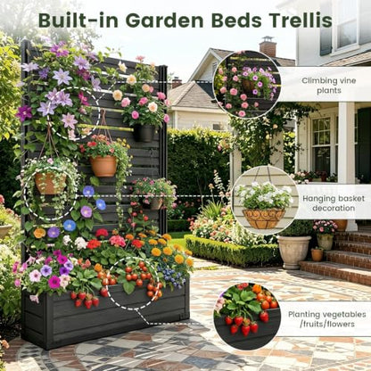 Plastic Raised Garden Bed with Trellis, 73.8"x46"x14" Planter Box for Climbing Plants, Vegetables & Vines,(Black-Louver) - size: 1 PCS 46" L x 14" W x 73.8" H