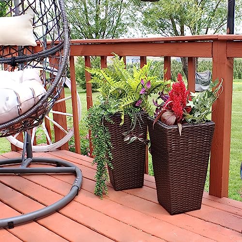 Sunnydaze 20" Square Tall Wicker Outdoor Planter, Brown, 2pk - color: Brown, size: 20 in