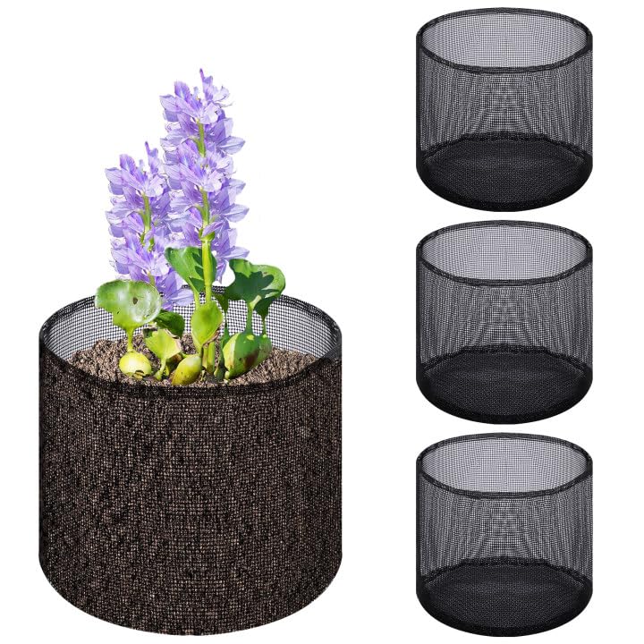 4 Pcs Aquatic Pond Planting Bags, Reusable Mesh Water Garden Pond Plant Pot - color: Black, size: Round