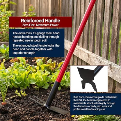 Bully Tools 12-Gauge Two-Prong Weeding Hoe, 58" Fiberglass Long Handle