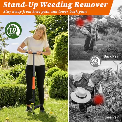 Stand-Up Weeder Puller Tool with Quick-Release Ejector & Foot Pedal, 39” Adjustable Long T Handle, 4 Claw Steel Head for Effortless Deep Root Weed Removal, Heavy Duty Garden Manual Weeder Tool