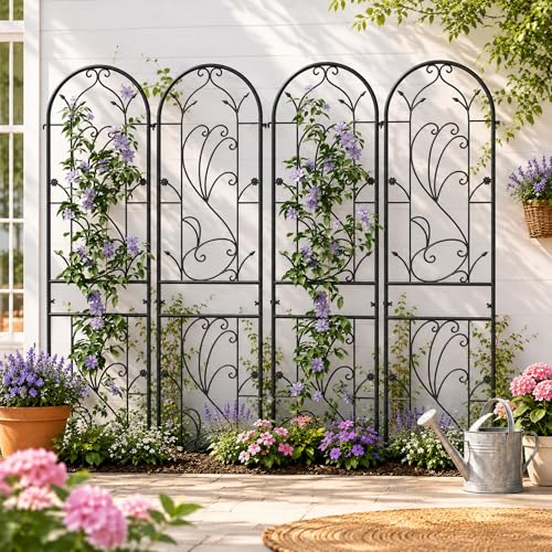 2-Pack 87" x 20" Sunflower Scroll Arch Black Metal Garden Trellises - color: 2 Pack 87"- Sunflower Black