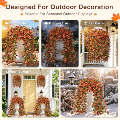 Artificial Hanging Flowers for Outdoors, 2 PCS 344-Bloom UV Resistant Mums - color: Orange Burgundy