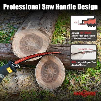 ANGELSWORD 12&15“ Arc Edge Reciprocating Saw Blades for Pruning, 6TPI 5pc - size: 12"+15"-5PACK
