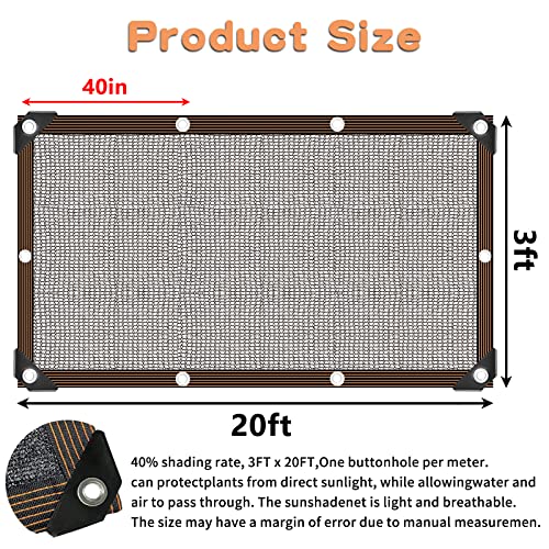 Shade Cloth for Plants Greenhouse, 40-50% Sunblock Shade Sails -for Outdoor Garden Pergola Patio Lawn Plant Sun Shade Cloths for Kennel Chicken Coop Easier to Hang Shade Net Cover - size: 3'x20'