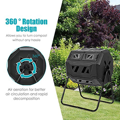 IRONMAX Outdoor Compost Tumbler, 43 Gallon (163 L) Rotating Tumbling Composter with Dual Chamber, Large Composting Bin for Frame Garden Yard Waste, Black