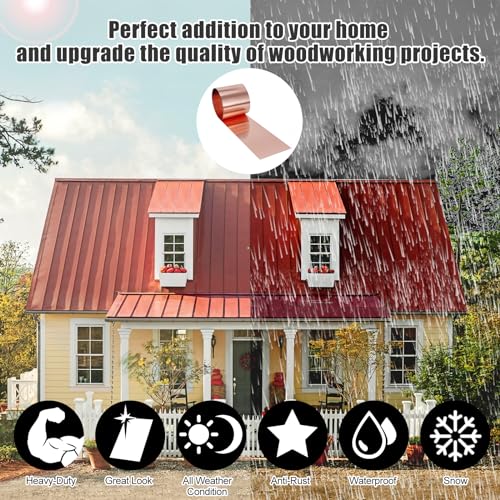 Copper Flashing 99.95% Pure - 24 Gauge 0.5mm Thick Copper Strip - Solid Copper Roll in Various Widths & Length – ASTM B152M Copper Sheet - Contractors & DIY Projects (24 Ga, 8" Width x 5 FT) - size: 24 Ga, 8" Width x 5 FT