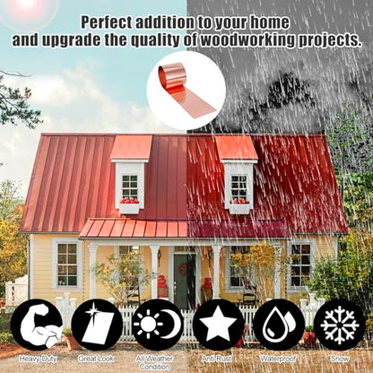 Copper Flashing 99.95% Pure - 24 Gauge 0.5mm Thick Copper Strip - Solid Copper Roll in Various Widths & Length – ASTM B152M Copper Sheet - Contractors & DIY Projects (24 Ga, 8" Width x 5 FT) - size: 24 Ga, 8" Width x 5 FT