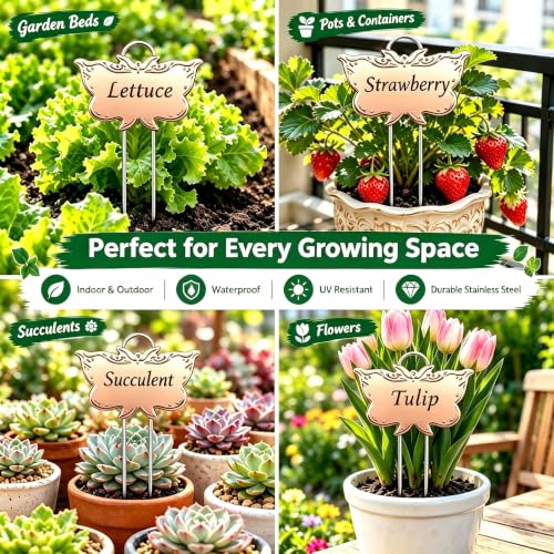 Metal Plant Labels for Outdoor Garden Waterproof 11-Inch 30 Pack - color: Rose Gold 30-pack