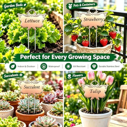 Metal Plant Labels for Outdoor Garden Waterproof 11-Inch 30 Pack - color: Rose Gold 30-pack