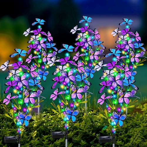 MRHEPHAESTUS Solar Garden Lights Outdoor Waterproof, 6 Pack Solar Butterfly Lights with 60 LED 12 Butterfly Colorful Lighting for Garden Yard Lawn Outdoor Decor, Gift for Mom Women Mother's Day - color: Colorful, size: 6 Pack