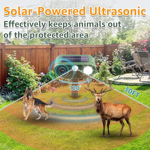 Solar Ultrasonic Animal Repellent Outdoor with Motion Sensor Strobe Light - color: 2PCS white and Red lights flashing