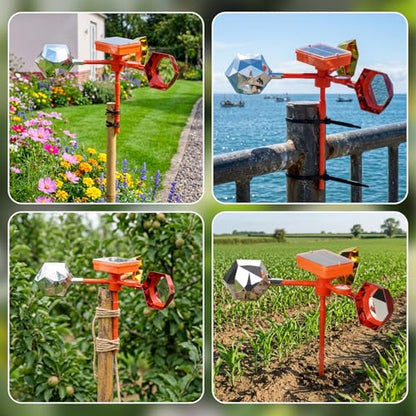 Solar Floating Pool Bird Deterrent, 360° Wind-Driven Reflective Spinner with Sound Box, Upgraded Duck Away Reflector with Shatterproof Mirror for Garden, Patio, Boat & Orchard