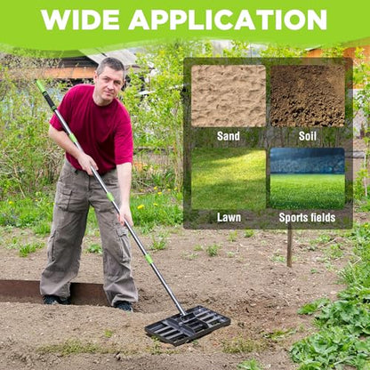 WORKPRO Lawn Leveling Rake, 17"x10" Rake with 75-Inch Adjustable Handle - size: 17''x10''-6FT