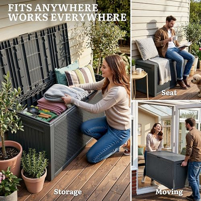 YITAHOME 95 Gallon Large Outdoor Deck Box - color: Dark Gray, size: 90 Gallon Maze Pattern