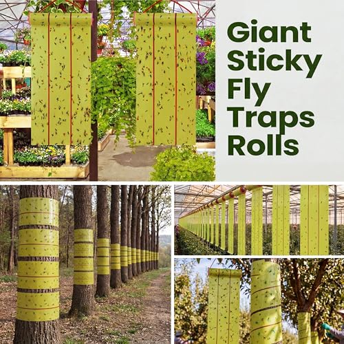 Qualirey 2 Pcs Giant Flypaper Fly Traps, 295ft Sticky Yellow and Green - color: Yellow