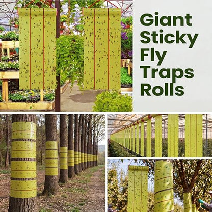 Qualirey 2 Pcs Giant Flypaper Fly Traps, 295ft Sticky Yellow and Green - color: Yellow